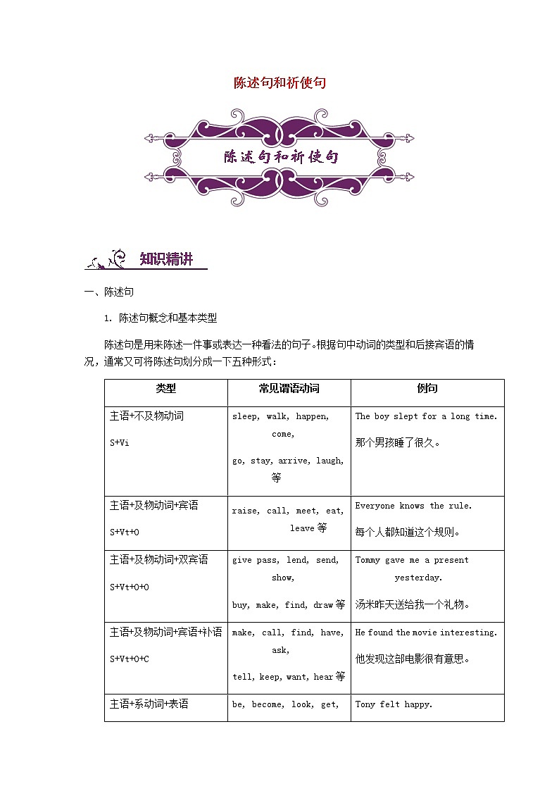 中考英语二轮复习专题讲与练: 陈述句和祈使句(含详解)第1页