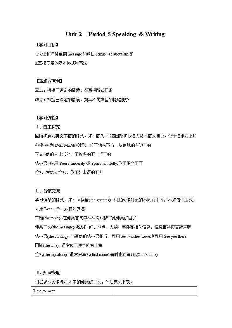 Unit 2 Period 5 Speaking & Writing(课件+教案+学案+练习)01