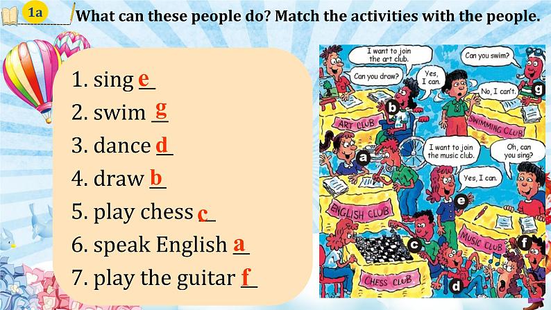 2022年人教版英语七年级下册Unit 1 Can you play the guitar?Section A 1a-1c课件第8页