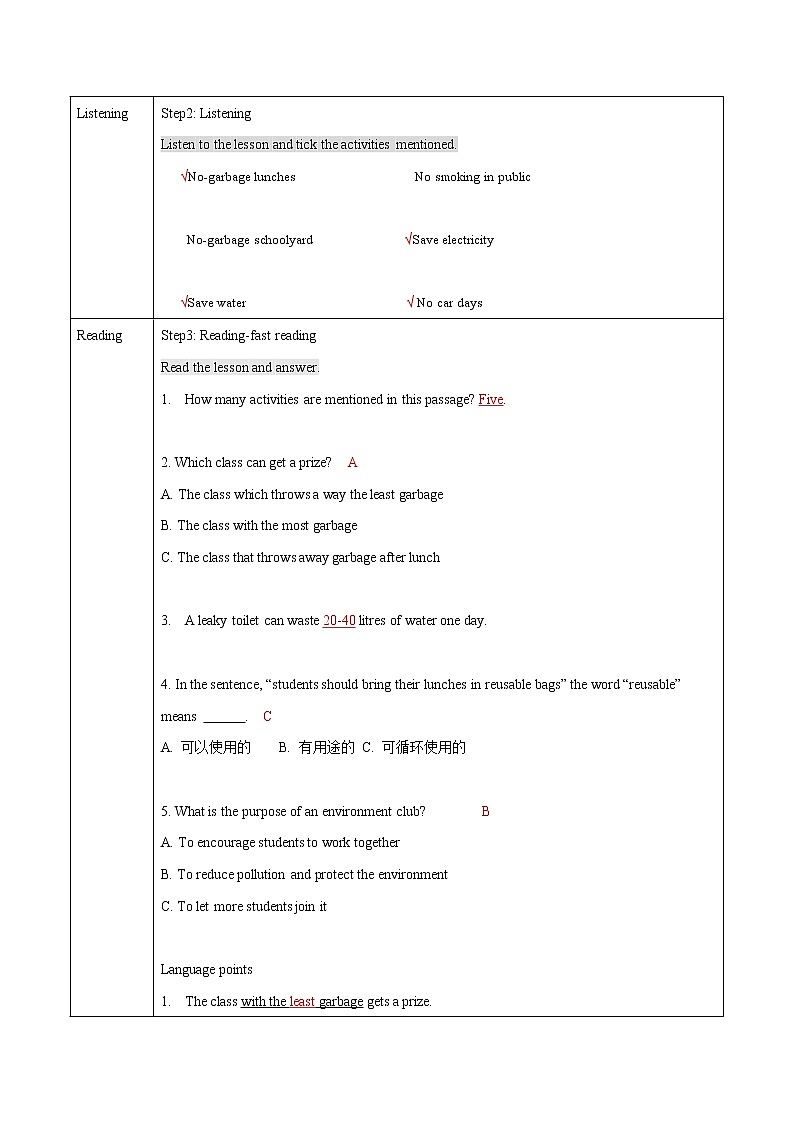 Unit8 Lesson44 Environment clubs教案 初中英语冀教版八年级下册(2022年)02