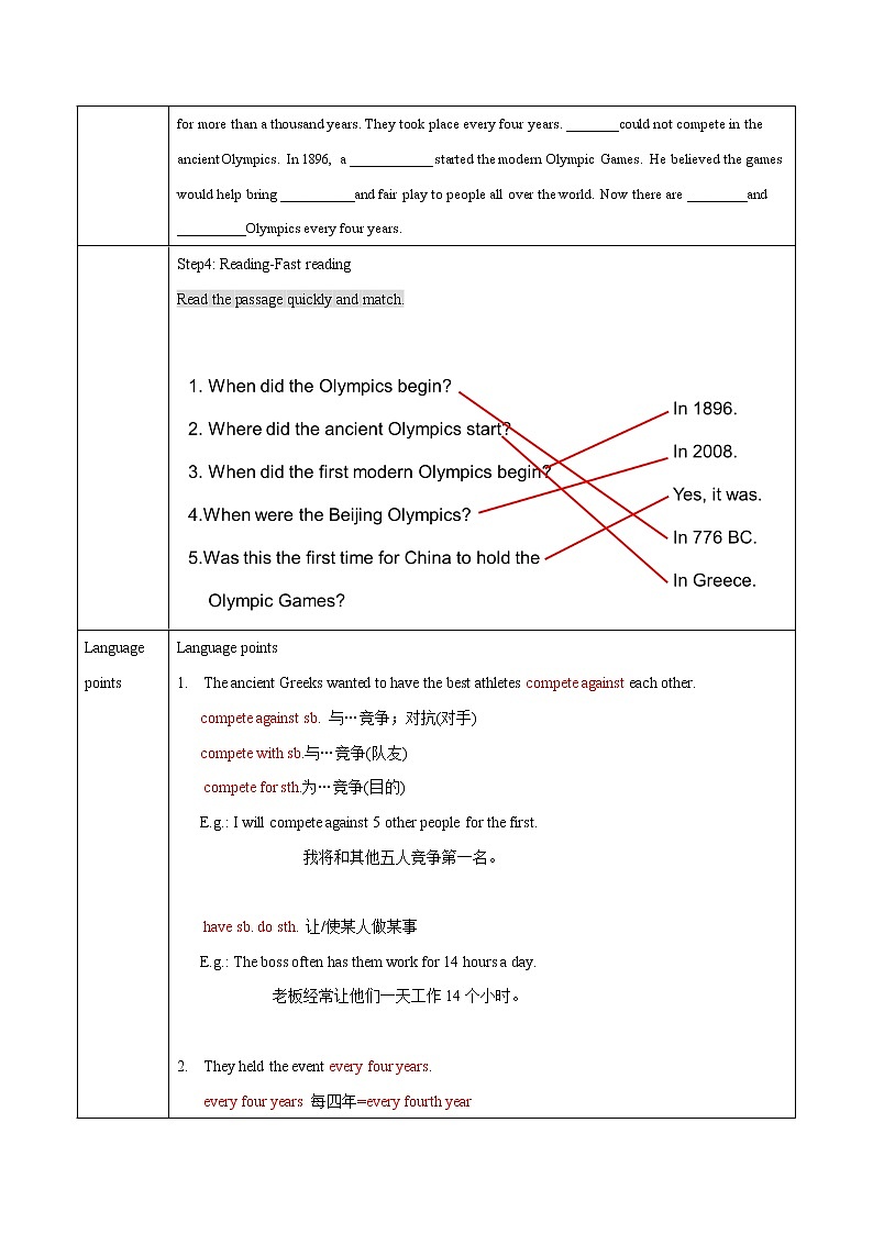Unit6 Lesson33 2800 years of sports教案 初中英语冀教版八年级下册(2022年)第2页