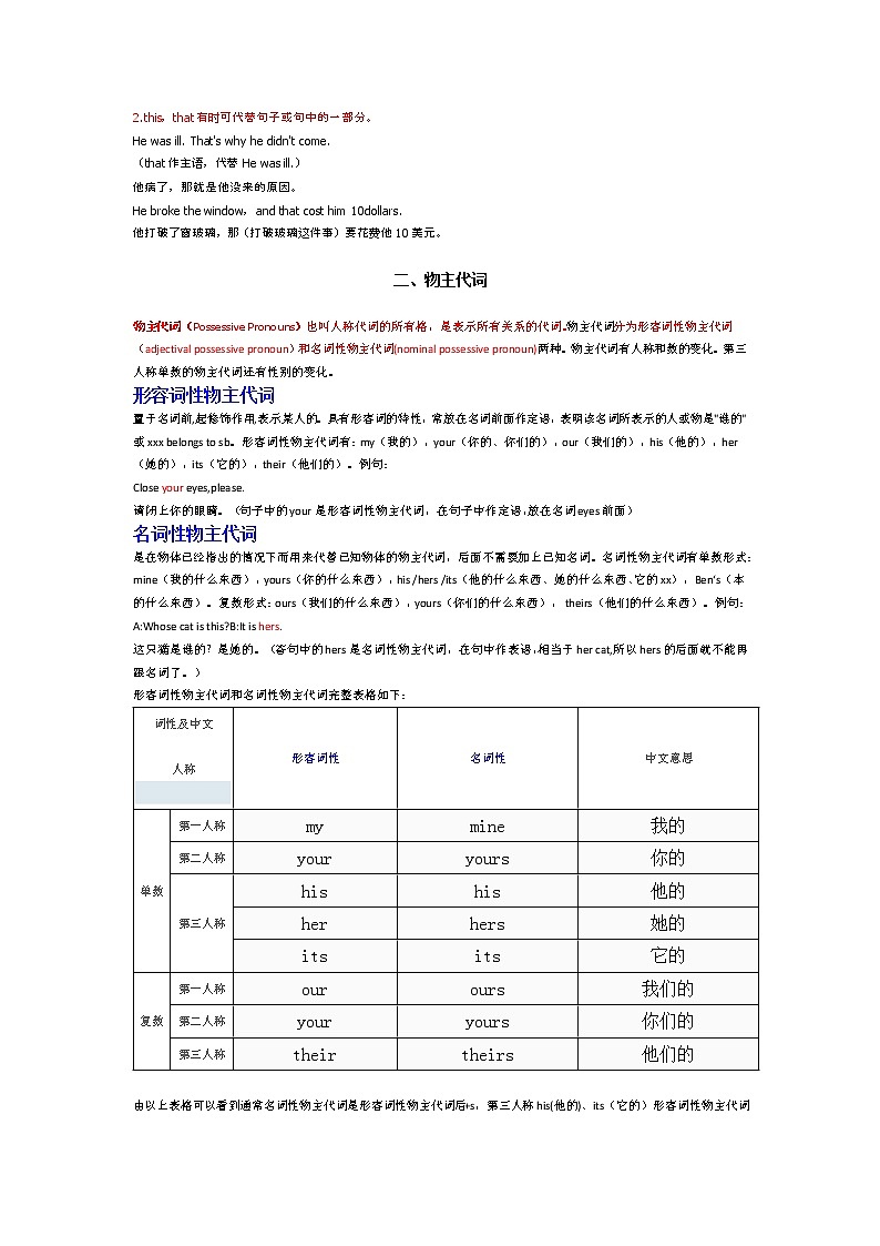 2022年人教版九年级中考语法-指示代词+物主代词第2页