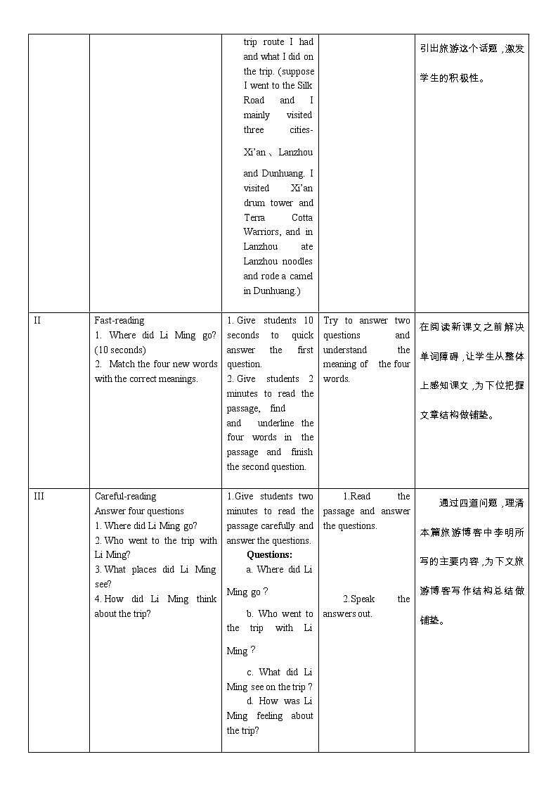 冀教版(三起)英语七年级下册 Unit 2 It's Show Time! Lesson 12 A Blog about the Silk Road(教案)02