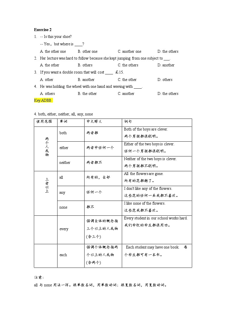 2022年中考英语语法代词专项讲解与练习(不定代词)第2页