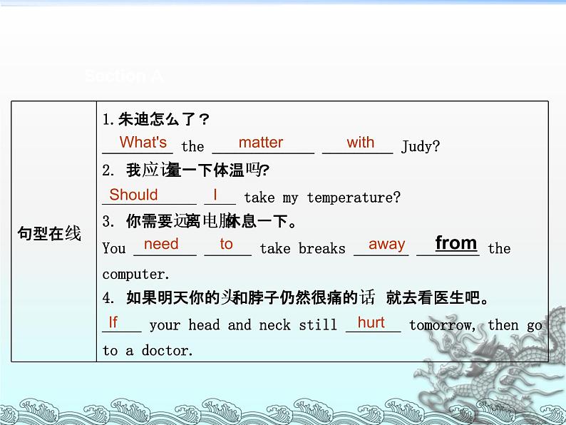 人教新目标(Go for it)版英语八年级下册 Unit 1 What’s the matterSection A_5(1)(课件)第4页