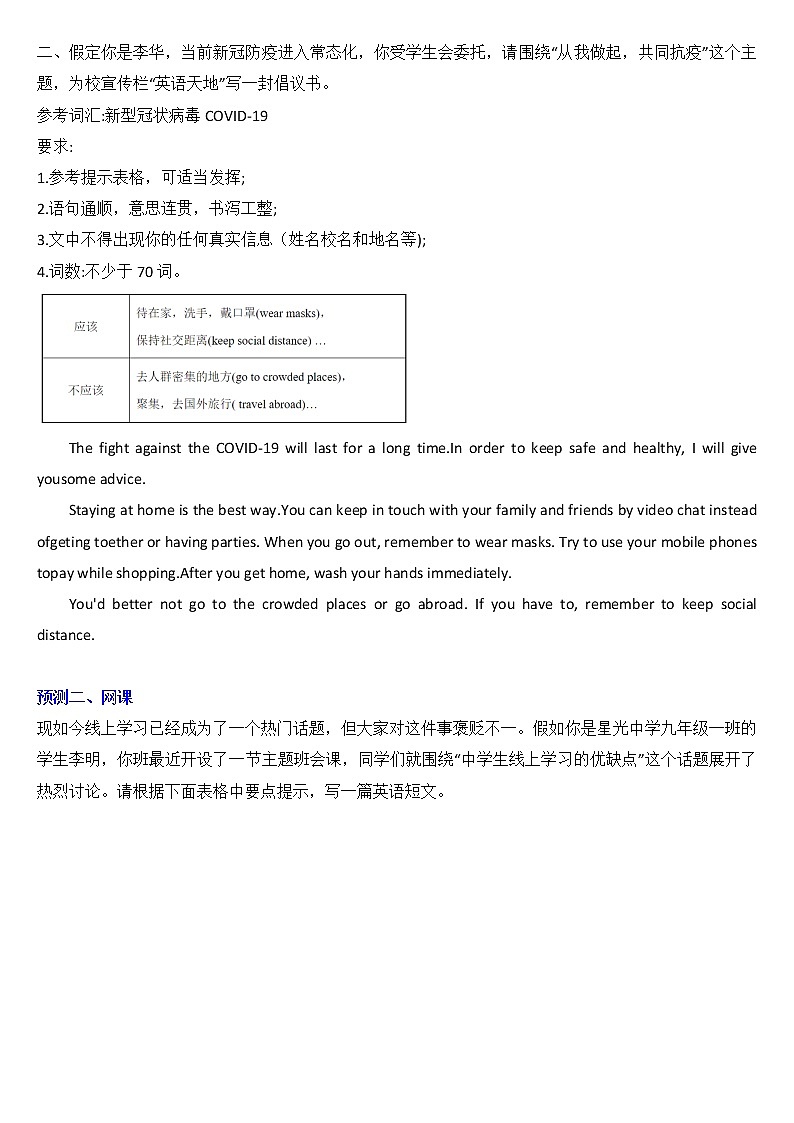 2022年中考各地英语作文热门话题预测第2页