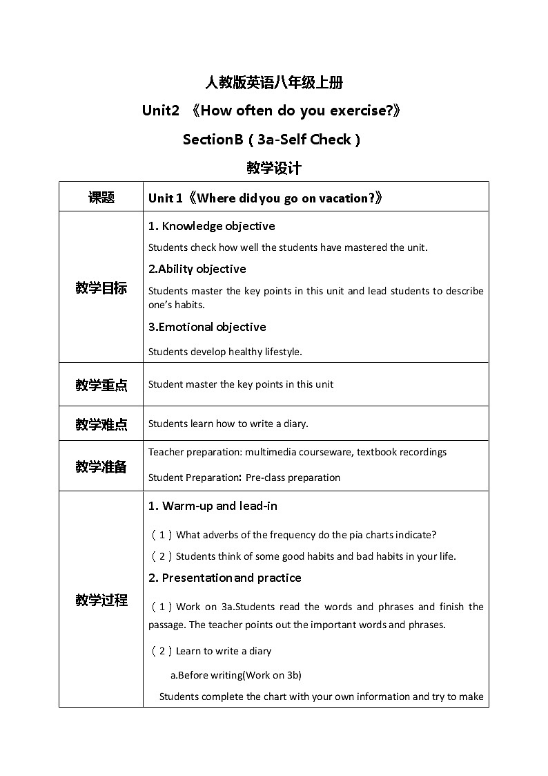 八上unit2 SectionB(3a-Self Check)教案第1页