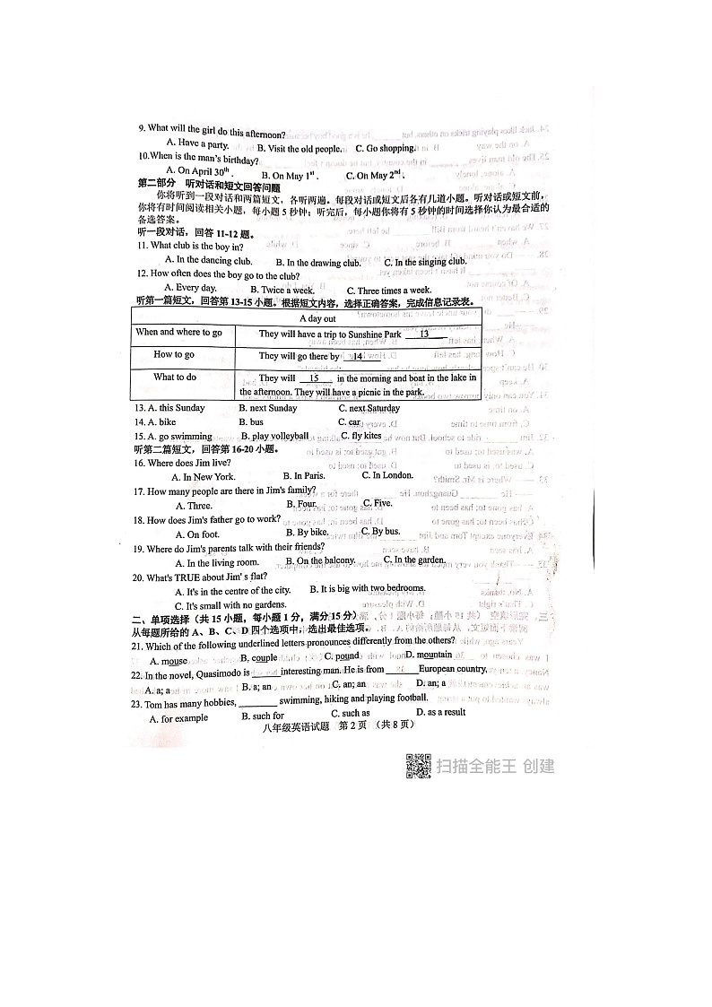 江苏省连云港市灌南县2021-2022学年八年级下学期期中考试英语试题(无答案)02