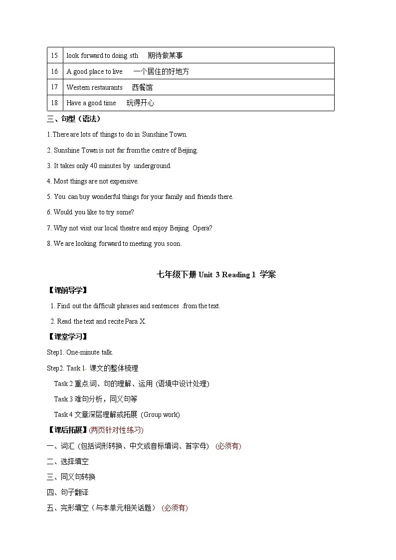 牛津譯林版七年級英語下冊Unit3 Reading學(xué)案第2頁