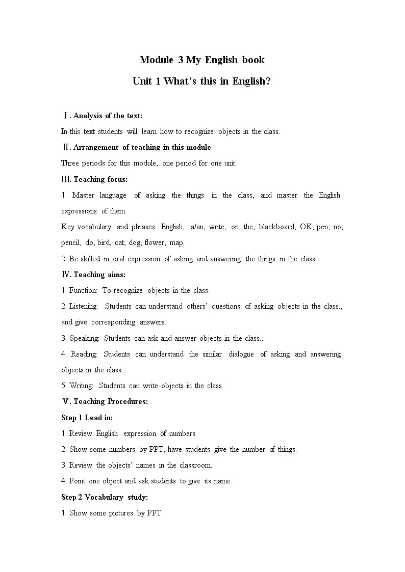 外研版七年级上册英语Starter Module 3教案包01