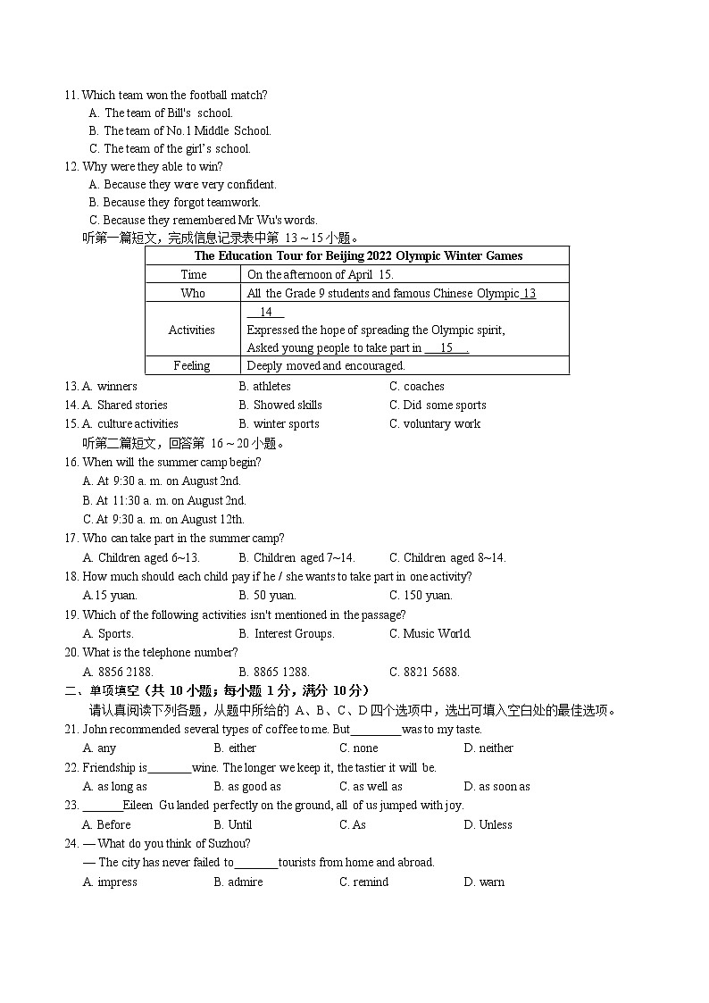 江苏省苏州高新区实验初级中学2021-2022学年九年级下学期一模英语练习卷(无听力)第2页