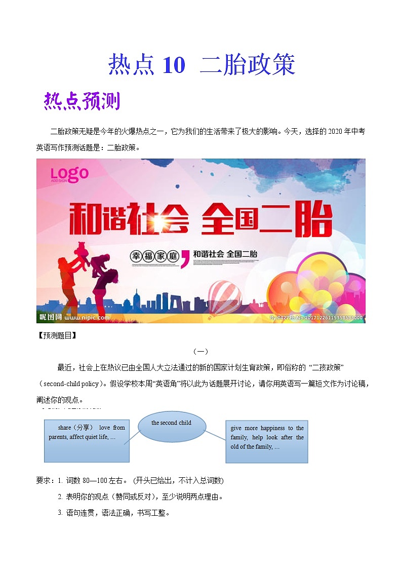 2022中考英语作文热点素材+精彩范热点 热点10 二胎政策第1页