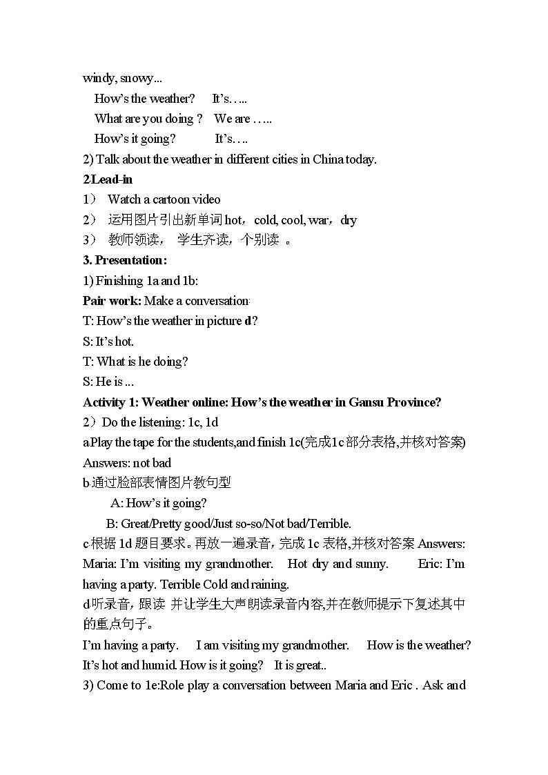 Unit 7 It's raining-Section B 1a—1e 教案02