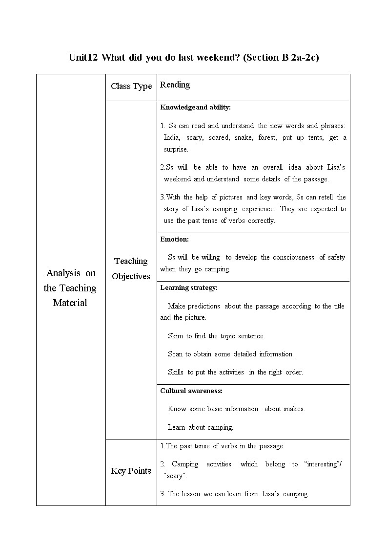 Unit 12 What did you do last weekend_ Section B 2a 2c教学设计(表格式)第1页