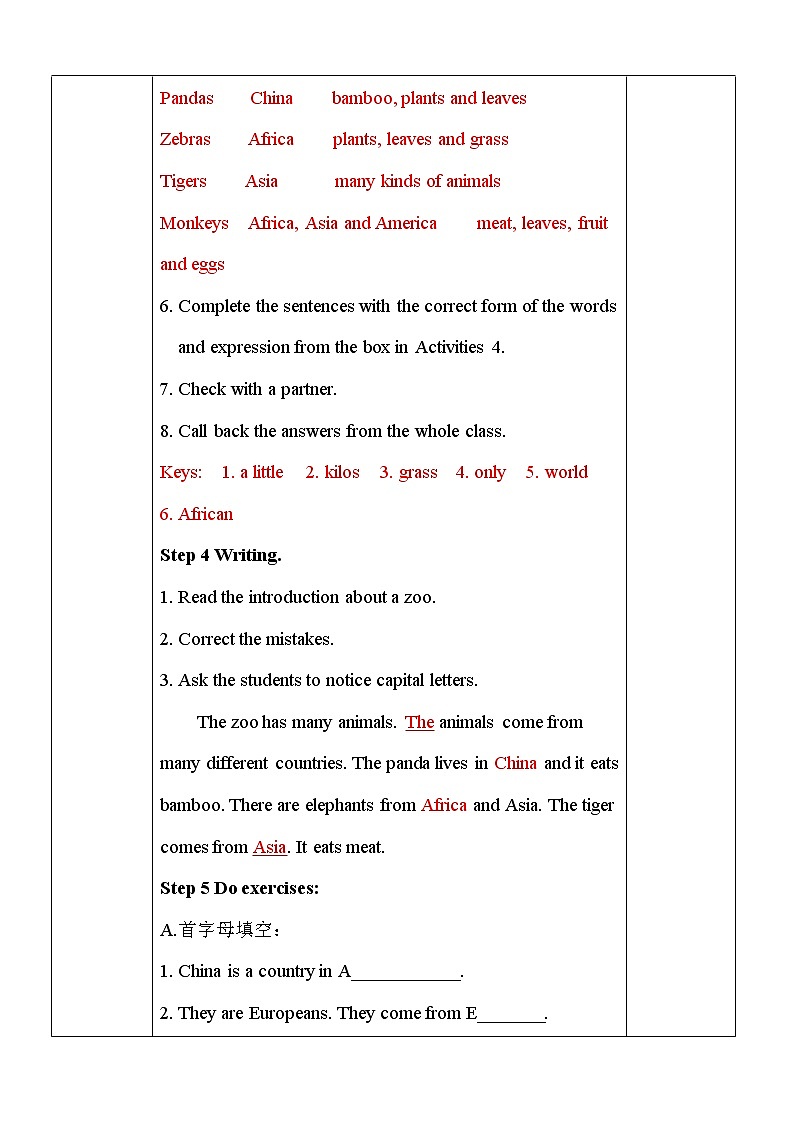 Module 6 A trip to the zoo.Unit 2 The tiger lives in Asia.表格式教案03