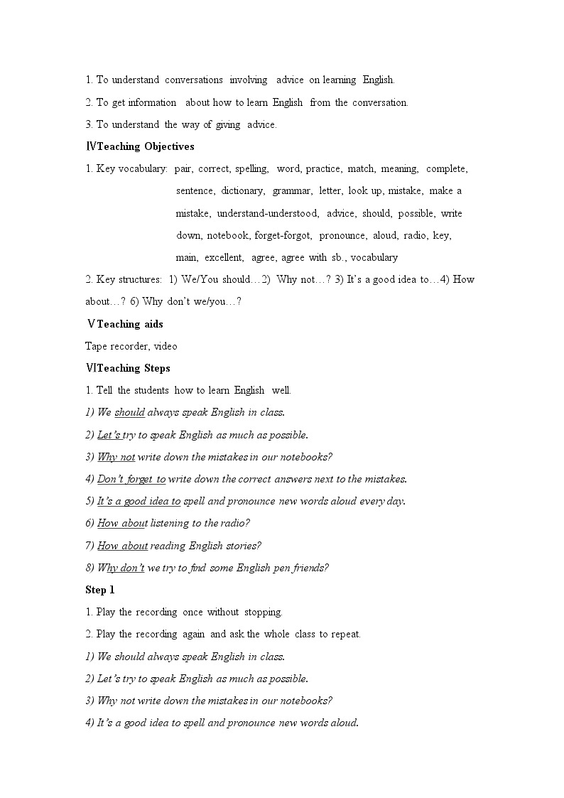 Module 1 How to learn English Unit 1 Let's try to speak English as much as possible.教案02