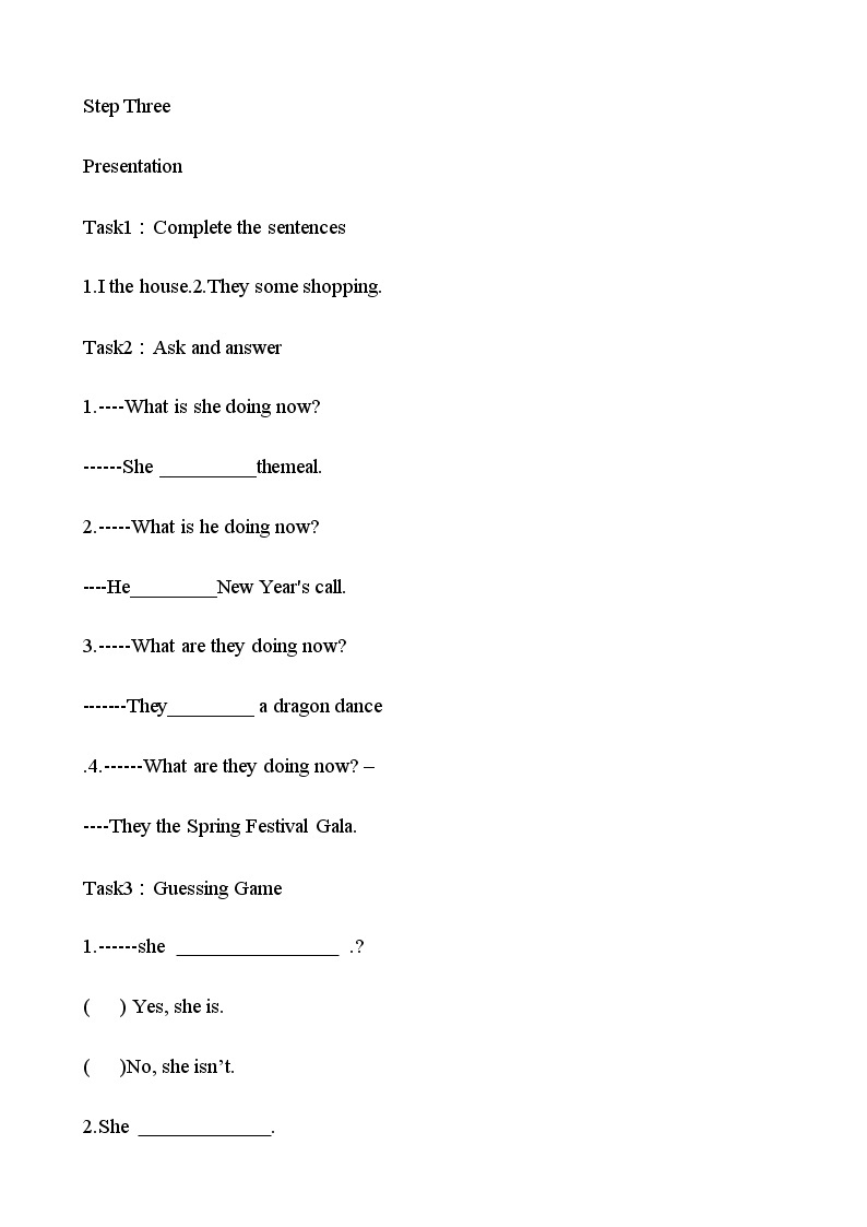 外研版英语七年级上册Module10 Spring Festival Unit3 Language in use 教学设计03