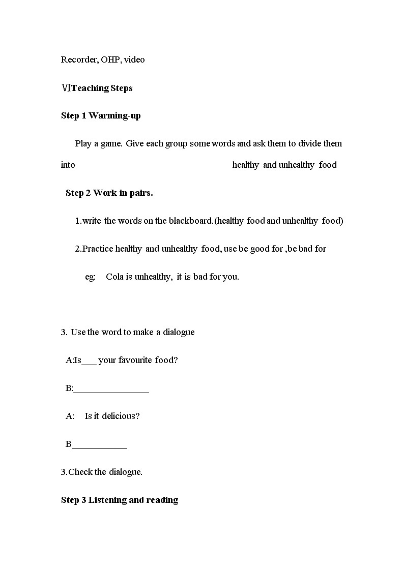 外研版七上:Module 4 unit2 Is your food and drink healthy?.教案02