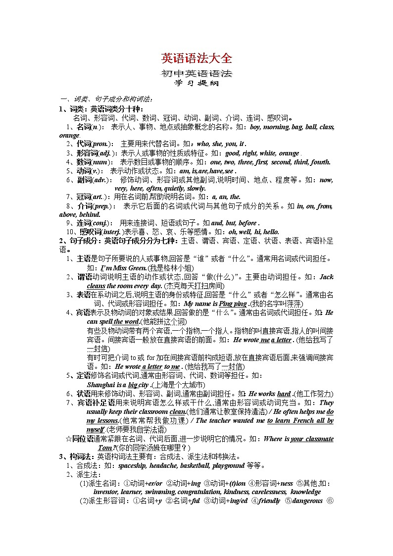 初中英语语法大全知识点总结可打印01