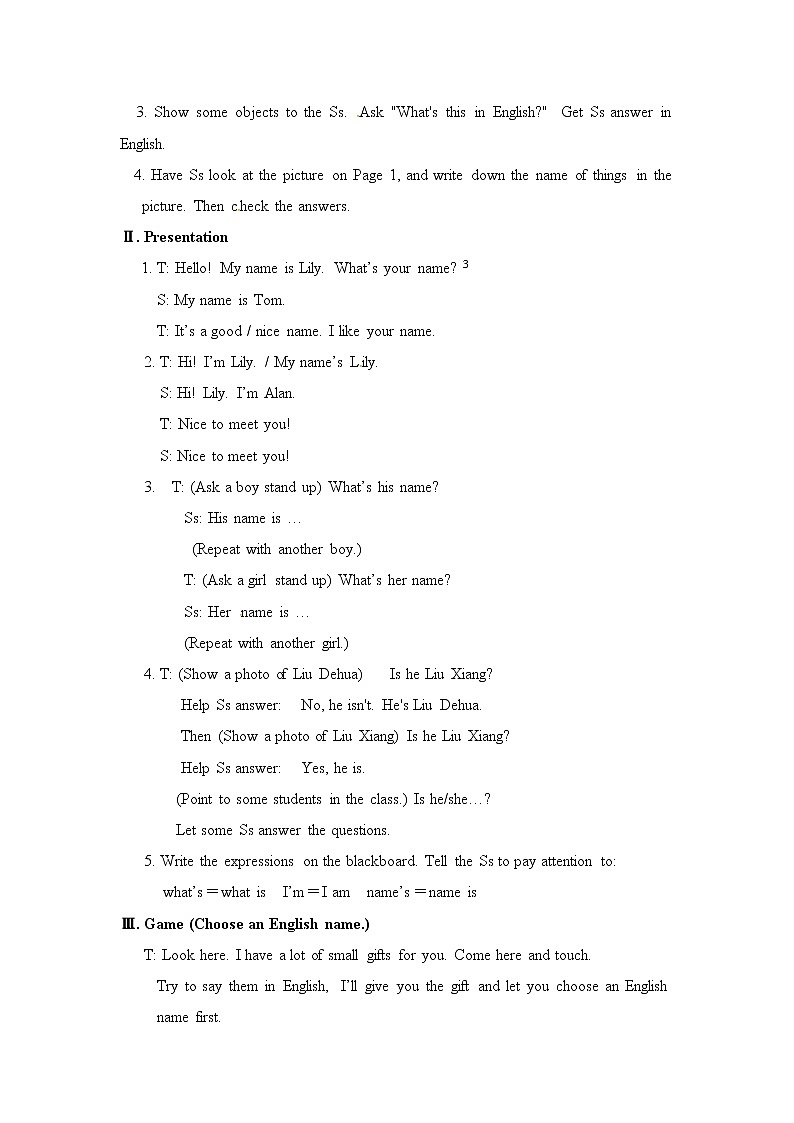 人教版七年级上册英语教案:Unit 1 My name 's Gina. Section A1第2页