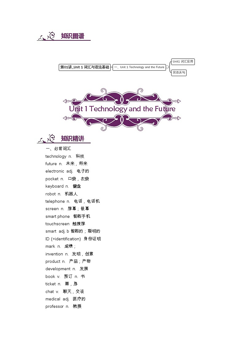 北師大版八年級(jí)下冊(cè)英語(yǔ) Unit 1 Technology and the Future 復(fù)習(xí)學(xué)案（含解析）第1頁(yè)