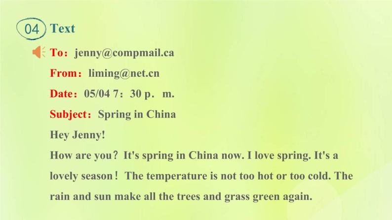 冀教版七年级英语下册Unit 6 Seasons Lesson 36 Spring in China课件07