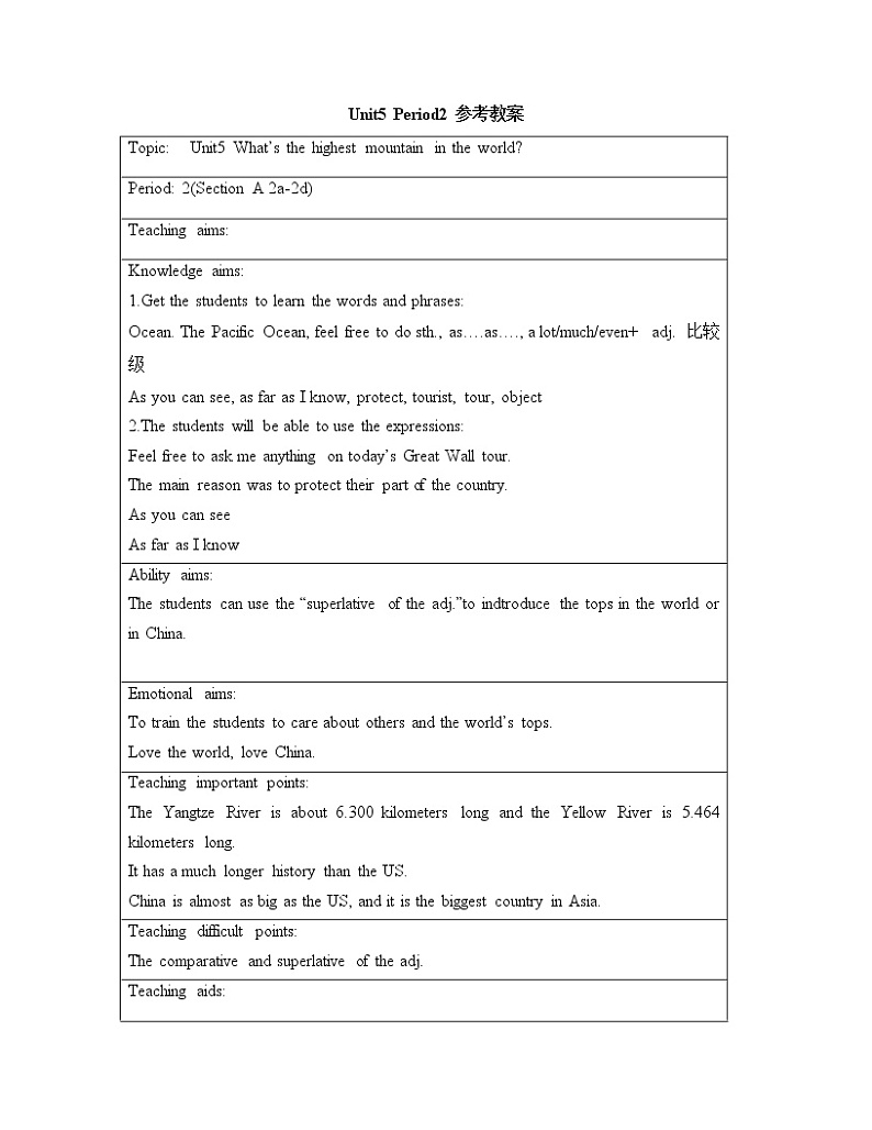 鲁教版五四制8上英语Unit5Section A 2a-2d_Period2参考教案01