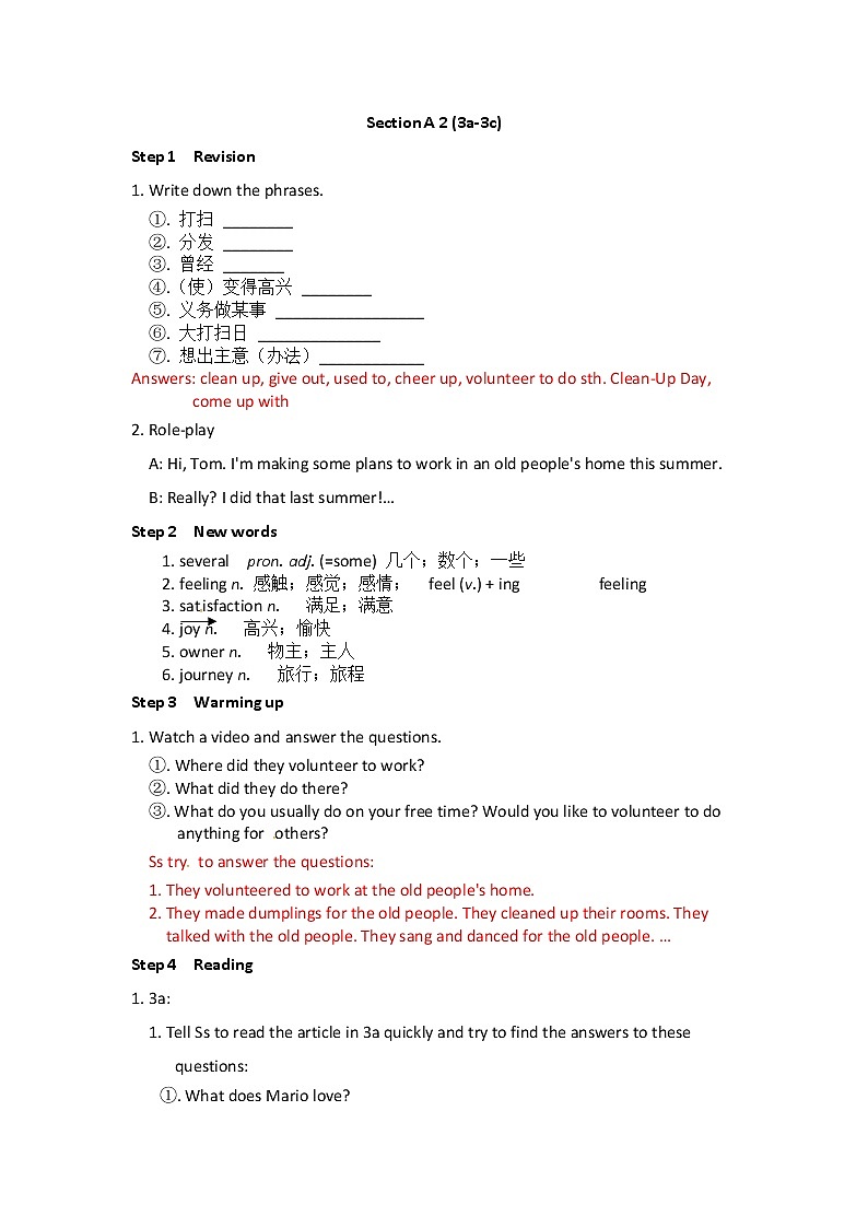 八年级英语下册教案:Unit 2 I’ll  help to clean the city parks. Section A 2 (3a-3c)02