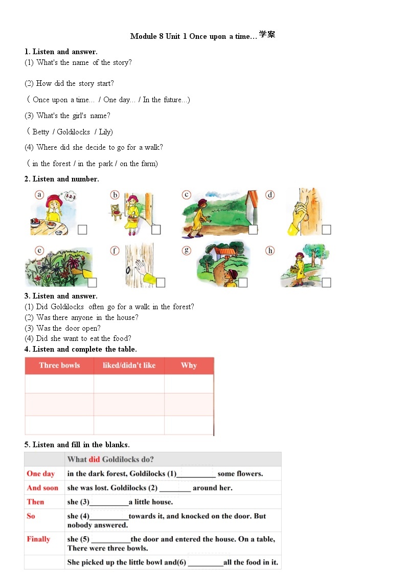 Module 8 Unit 1 Once upon a time学案01