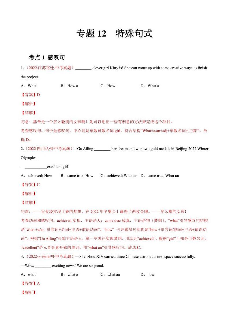 2022年中考英语真题分类汇编 专题12 特殊句式(学生版+解析版)第2页