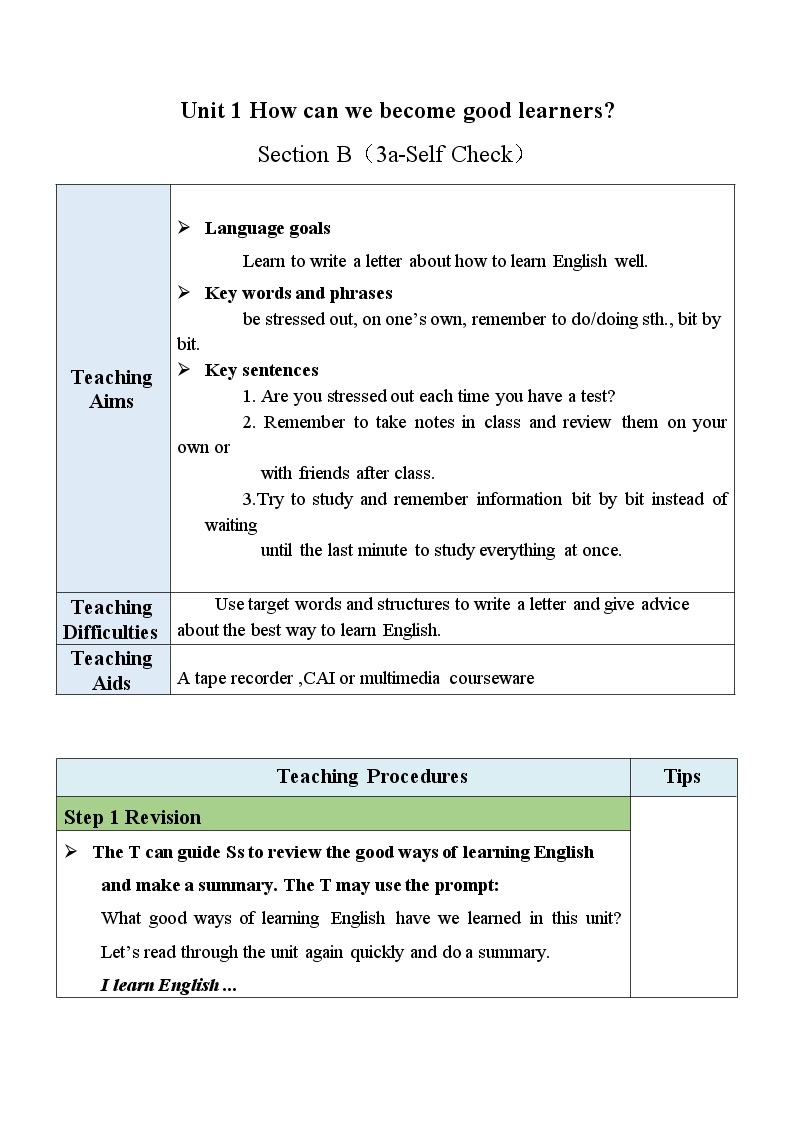 人教版九年级全一册英语Unit 1 SectionB（3a-Self Check）课件+教案01