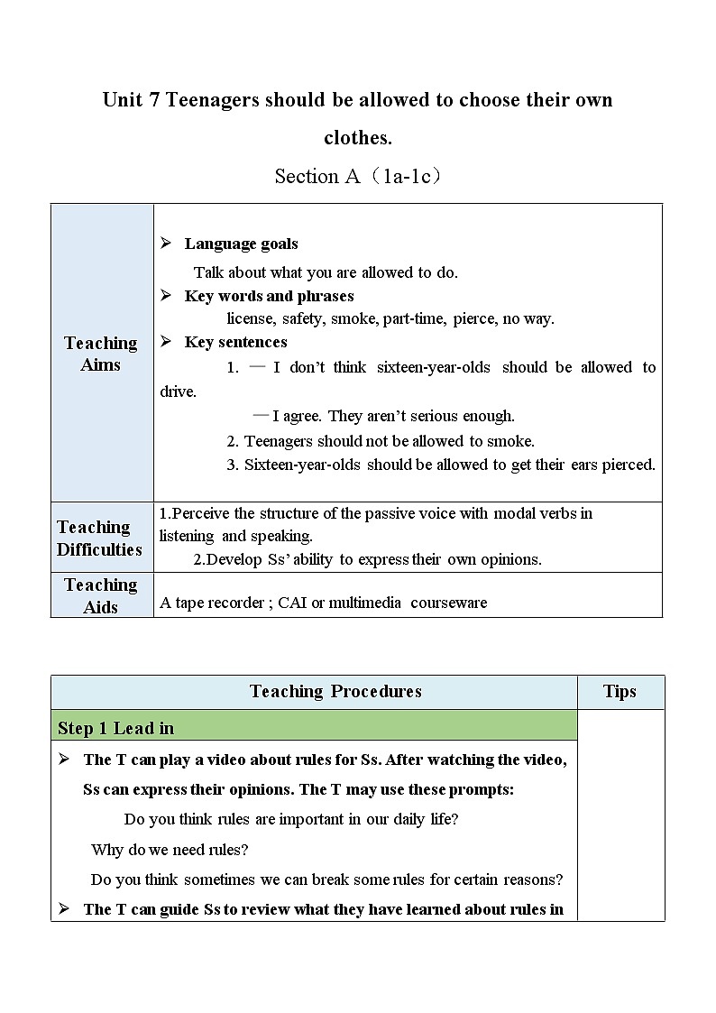 Unit 7 Section A(1a-1c)教案第1页