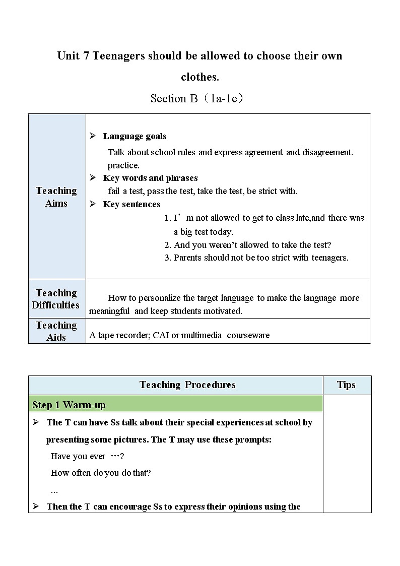 Unit 7 Section B(1a-1e)教案 第1页