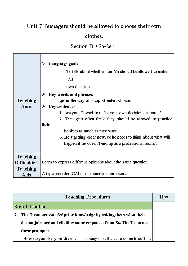 Unit 7 Section B(2a-2e)教案 第1页