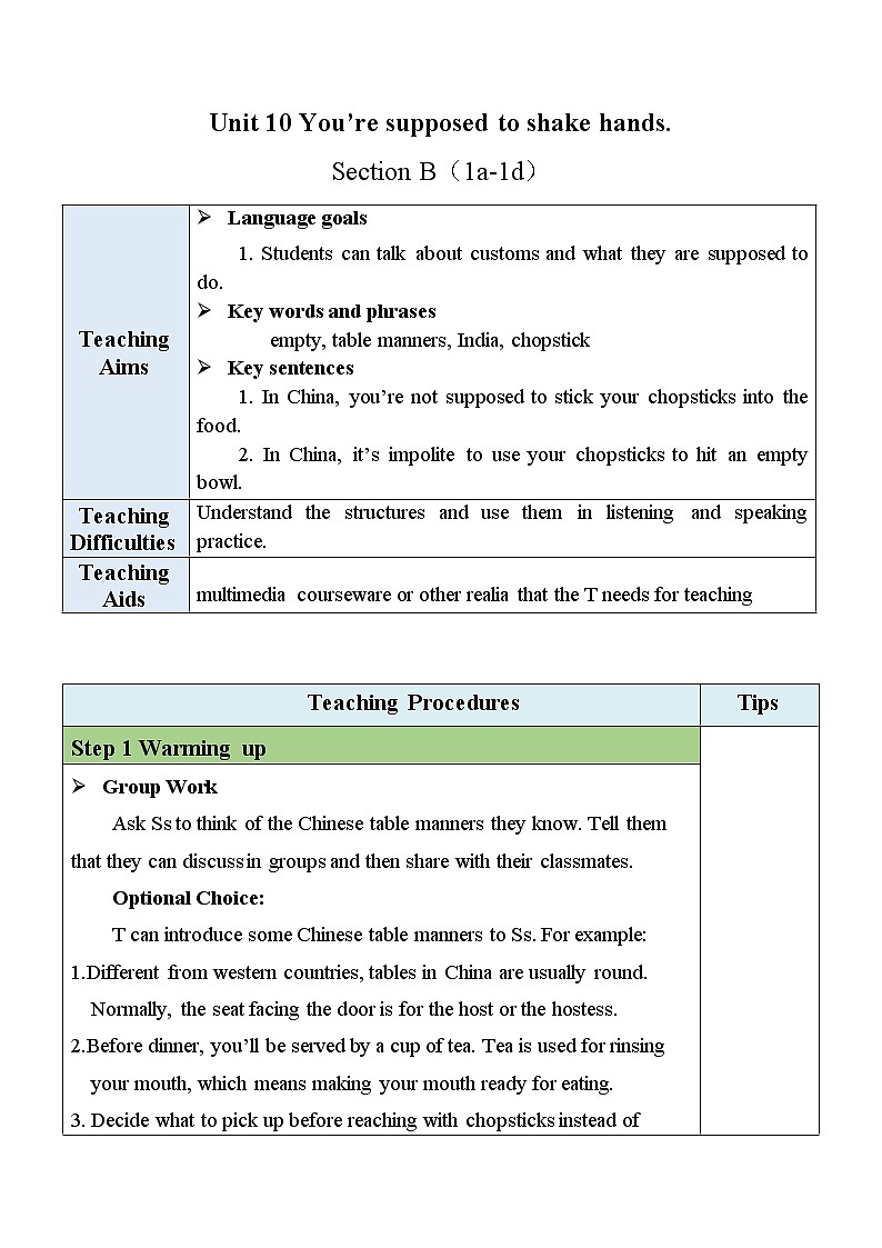 Unit 10 Section B(1a-1d)教案第1页