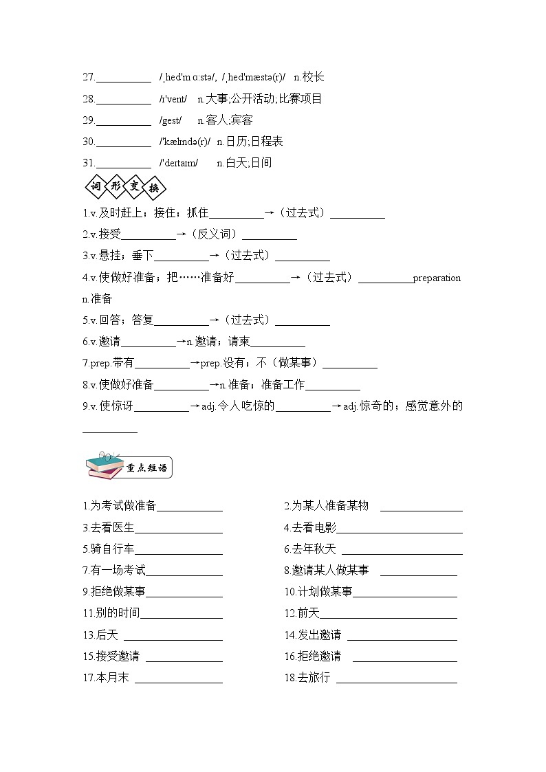 人教版英语八年级上册Unit9复习单词及词性短语句子默写 试卷02