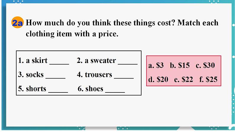 人教版七年级英语上册--Unit 7 How much are these socks 第3课时 Section B (2a-3b)& Self Check(课件)第8页