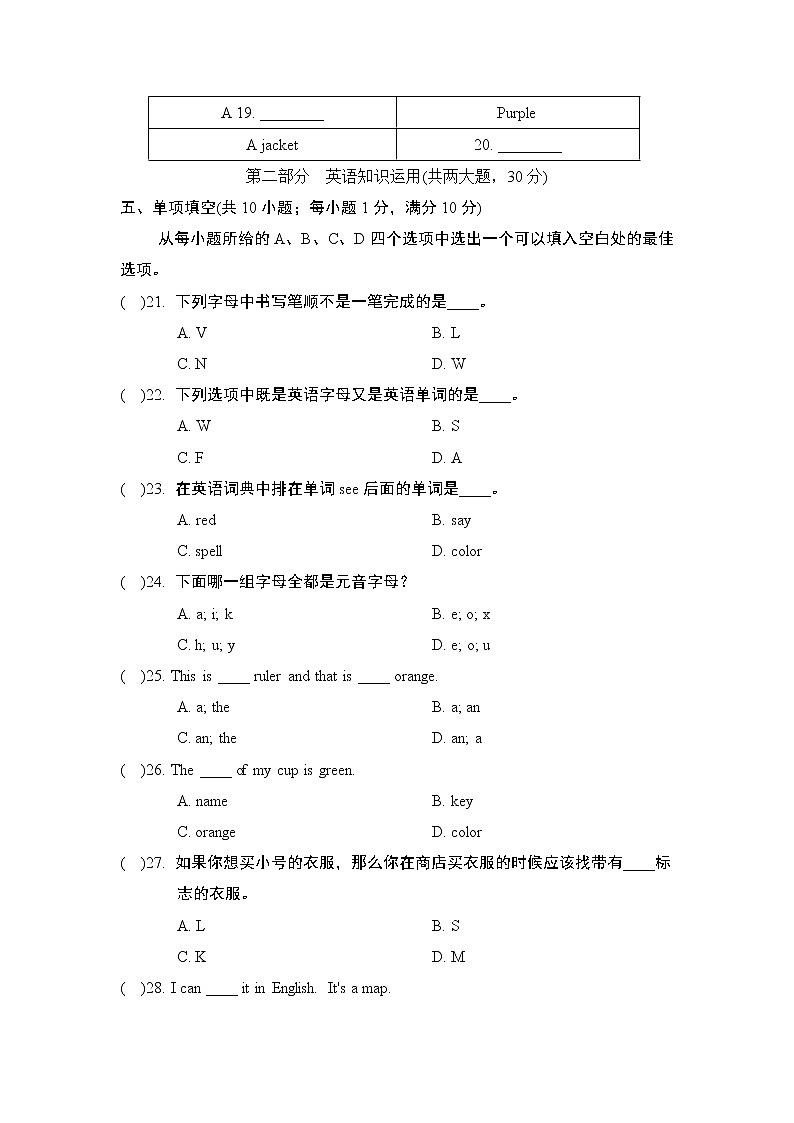 STARTER Unit S 1-3 单元学情评估1--2022--2023学年人教版七年级英语上册 试卷03