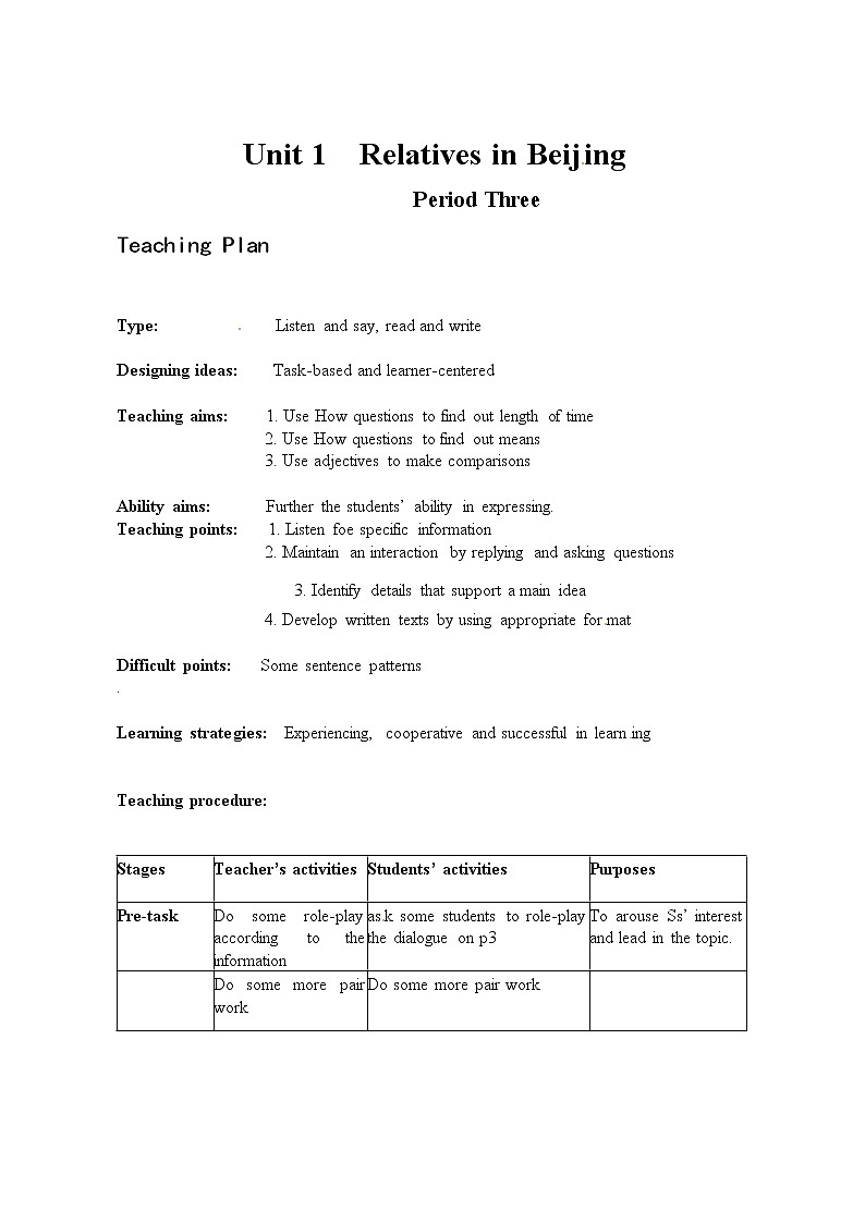 7AUnit 1 Relatives in Beijing period3教案第1页