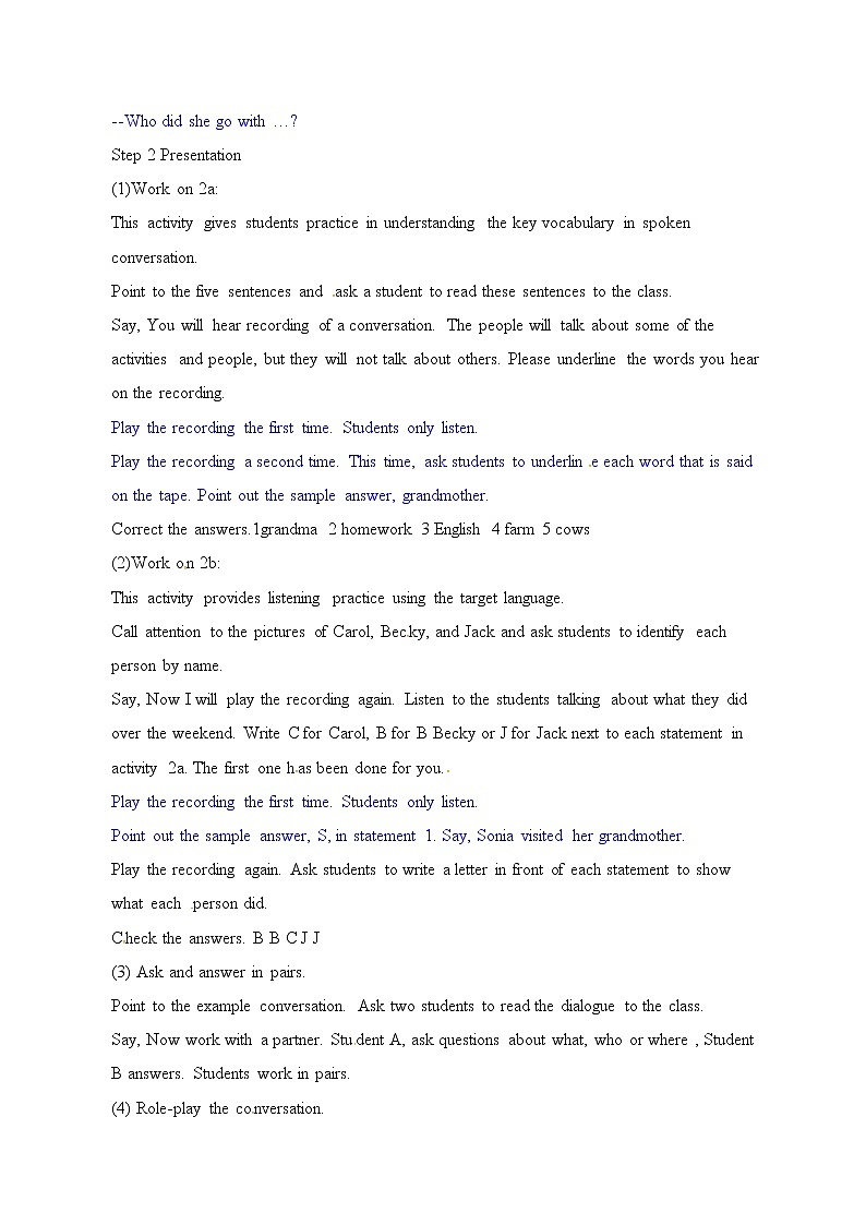 山东省烟台第三中学七年级英语上册鲁教版(五四学制)教案:Unit 4 What did you do last weekend 第2课时第2页