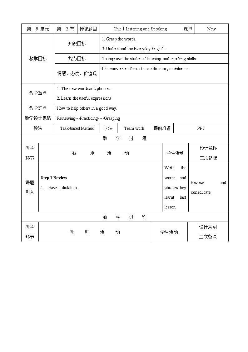 【教科版(五四制)】英语九上教案:Unit 9 Help Yourself By Helping Others Listening and Speaking第1页