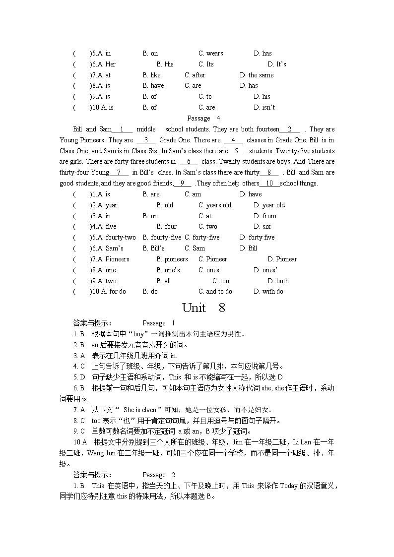 Unit8 完形填空 2022-2023学年冀教版七年级上册英语(word版含答案) 试卷02