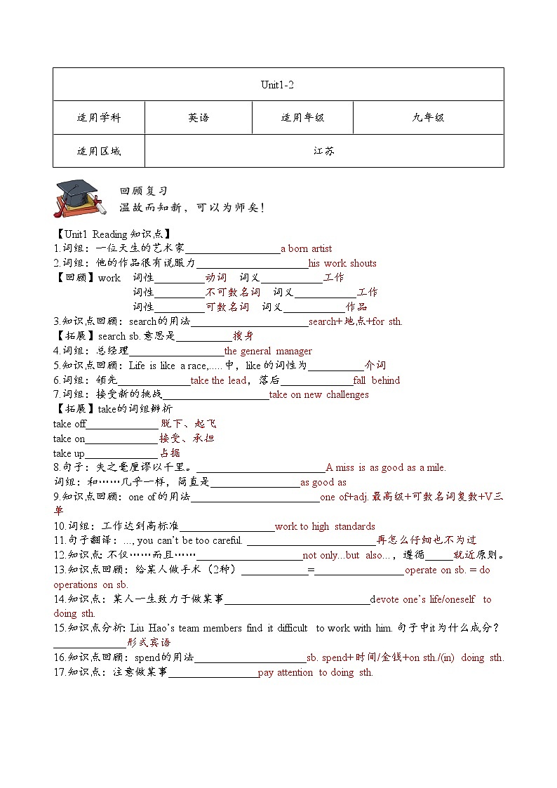 Unit1 知识点默写2022-2023学年牛津译林版英语九年级全册(word版含答案)第2页