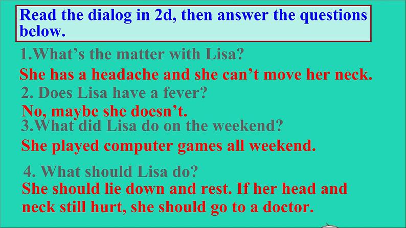 英语人教版八年级下册同步教学课件unit 1 what's the matter sectiona(2d-4c)05