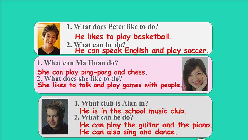 英语人教版七年级下册同步教学课件unit 1 can you play the guitar section b(2a-2c)07