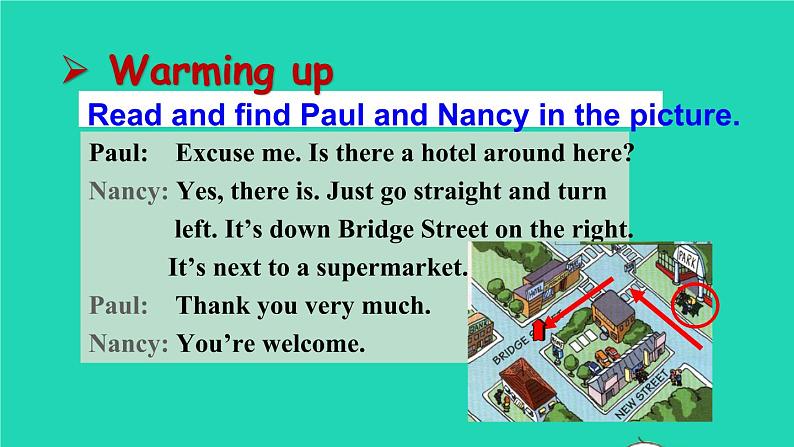英语人教版七年级下册同步教学课件unit 8 is there a post office near here section b(1a-1d)03