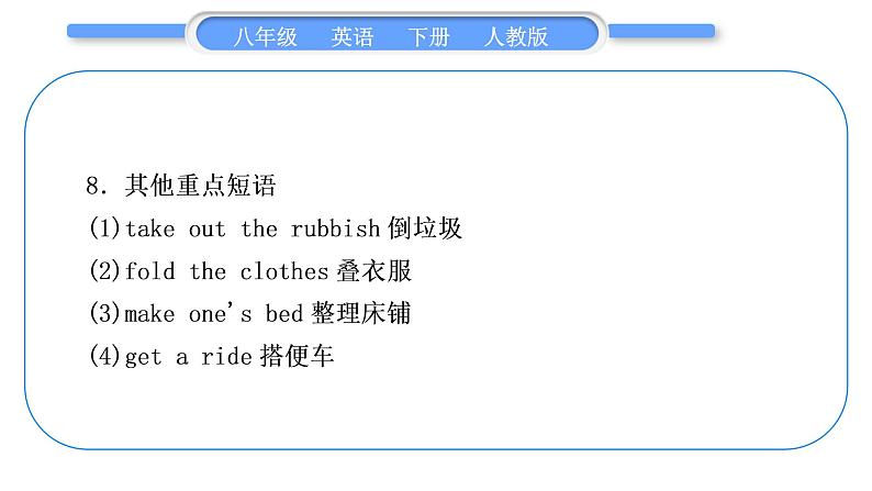人教版八年级英语下Unit 3 Could you please clean your room 第1课时 Section A (1a-2d)习题课件05
