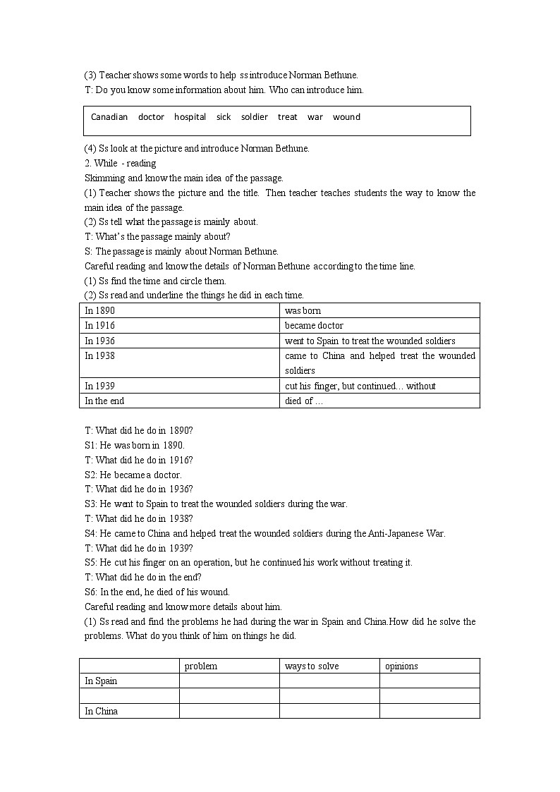 Module 3 Heroes Unit 2 There were few doctors, so he had to work very hard on his own(公开课教案+教学反思)03