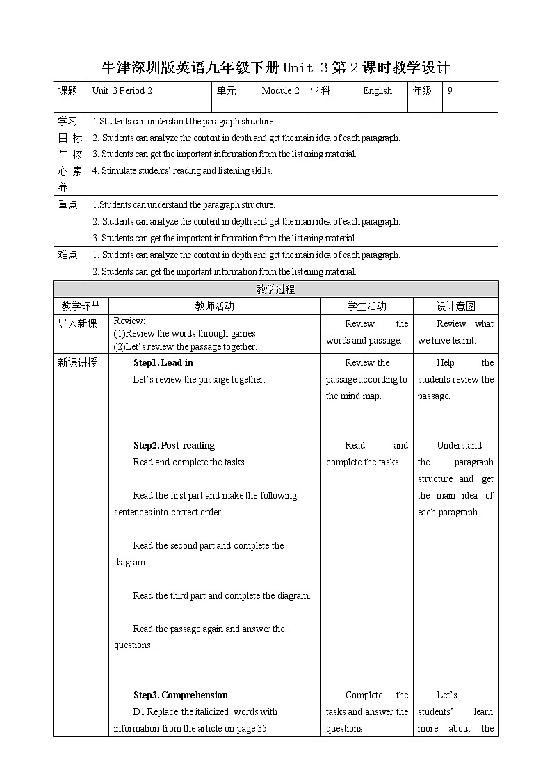 牛津深圳版 九下Module 2 Unit 3 The environment Period 2 Reading II & Listening_课件+教案+导学案01