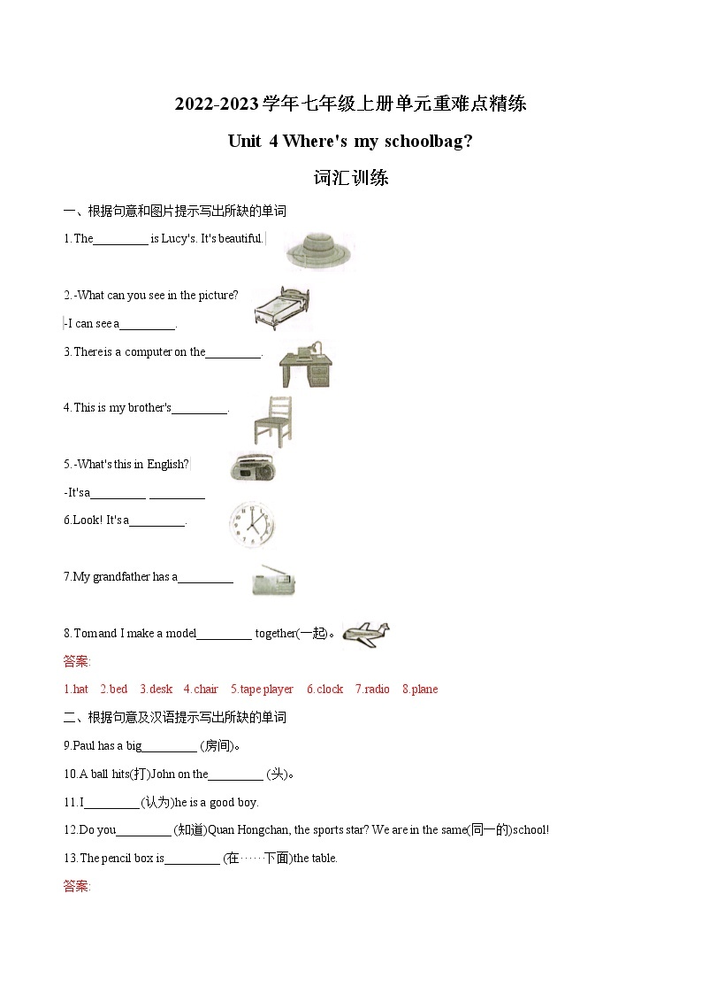 Unit 4  2022-2023学年七年级上册单元重难点精练 (词汇+语法+单元检测卷)01